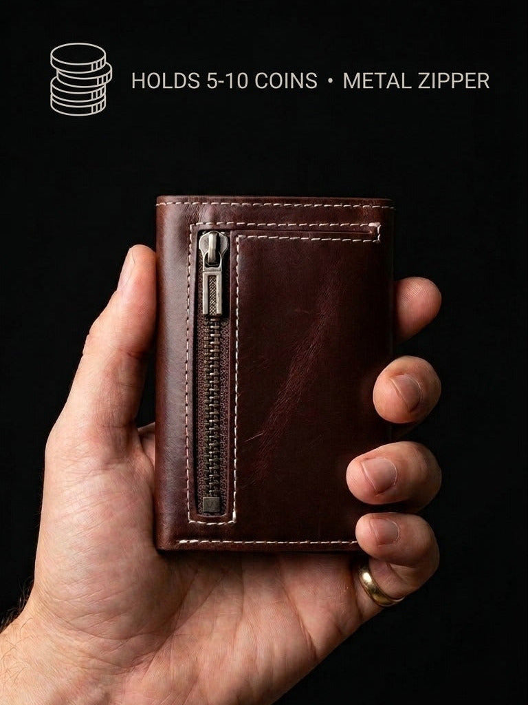 Full grain leather slim wallet with coin pocket by Noble Wallet